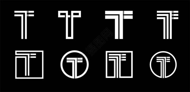 大写字母T用于字母组合徽标志首字母的现代套装由白色条纹组成图片