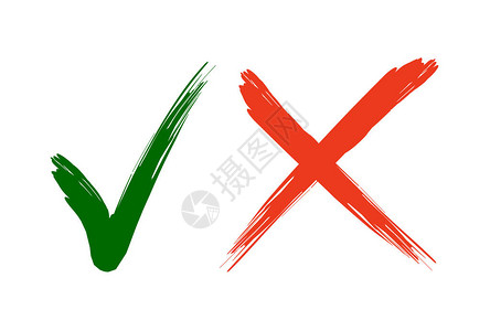 复选标记图标两种变体中的绿色勾号和红十字复选标记孤立在白色背背景图片