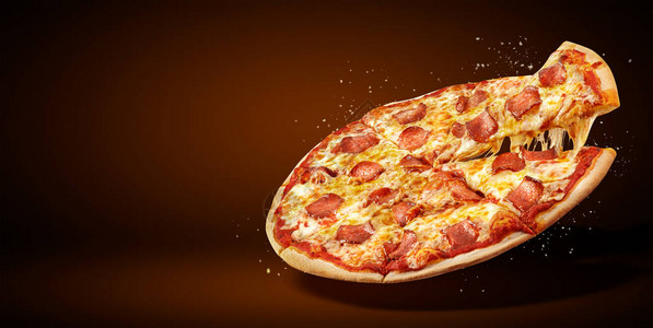 为餐馆或比萨氏菌制作的概念宣传单和海报有美味辣椒披萨味道的模板莫扎雷拉干酪以及图片