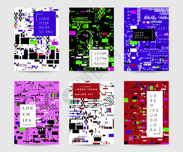 故障背景设置彩色抽象设计与像素噪声海报横幅传单标语牌小册子的时尚封面图片