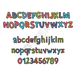 彩色拉丁字母可爱卡通风格的儿童字体大写和大写字母和数字可图片