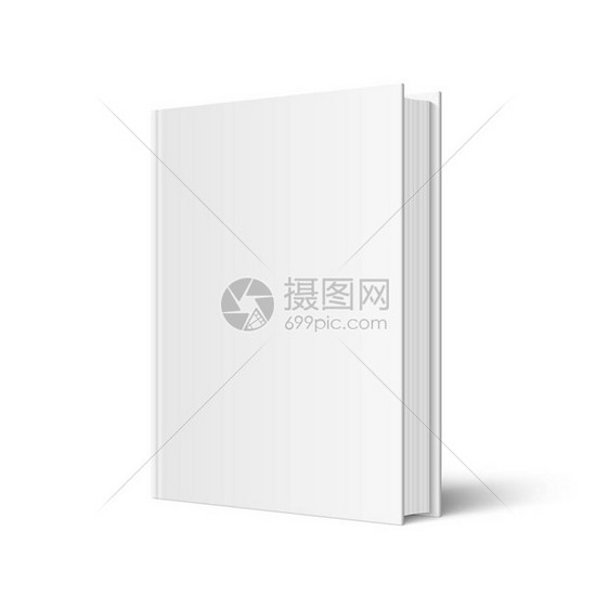 矢量模拟站立的书与孤立的白色空白封面白色背景上封闭的垂直精装书目录或杂志模型3d插图片