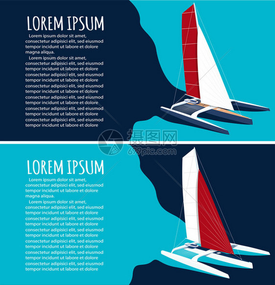 游艇俱乐部传单设计与运动三体船图片