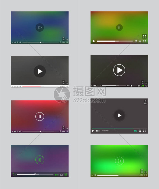 矢量中含有菜单和按钮面板的大型视频播放器窗口集用图片