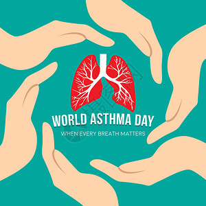 世界哮喘日世界哮喘日海报用人手保护绿图片