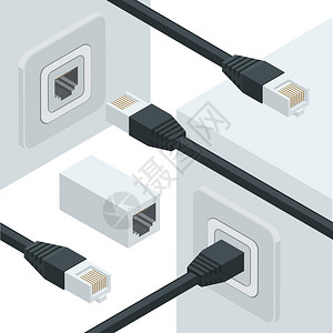 具有网络互联网数据连接器的等距白色无线wifi路由器用于高速互联网连接的图片