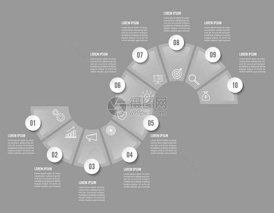 信息图表设计矢量和营销图标可用于工作流布局图表年度报告网页设计具有10个选项步骤或流图片