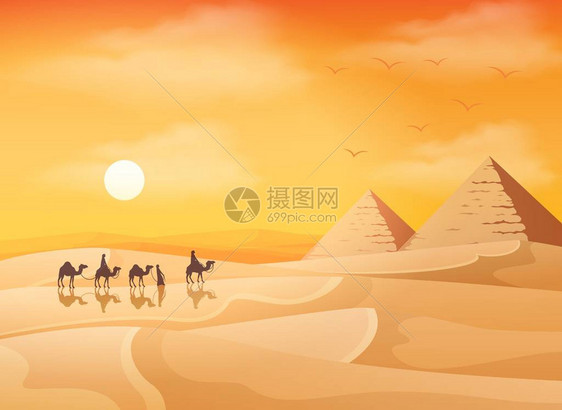 非洲野外金字塔的日落背景风中图片