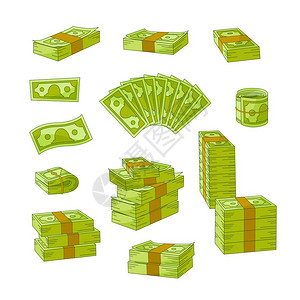 矢量固定现金堆积堆叠100美元钞票商业融资储蓄赢利成功一中大奖银行贷款信用符号孤立的插图片