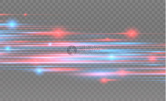 矢量红色和蓝色的特殊效果透明背景上的发光条纹美丽的辉光和sparkparticl图片