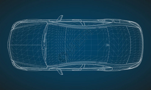 该模型高级轿车蓝色背景上的白色多边形三角形网格形图片