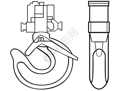 电梯挂钩起重机挂钩挂钩拖车侧面和正面视图线描技术图纸举背景图片
