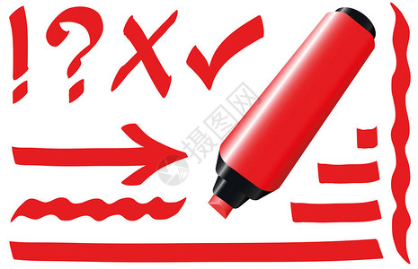 明亮的红色记号笔加上笔画和符号图片