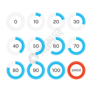 圆形加载或孤立在白色背景上的进度条带有渐变的模板图蓝色饼图102030405060708090100矢量插图图片