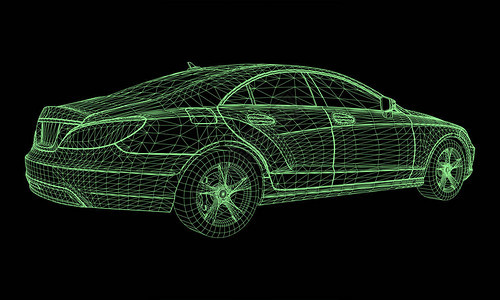 该模型运动高级轿车黑色背景上绿色多边形三角形网格形图片