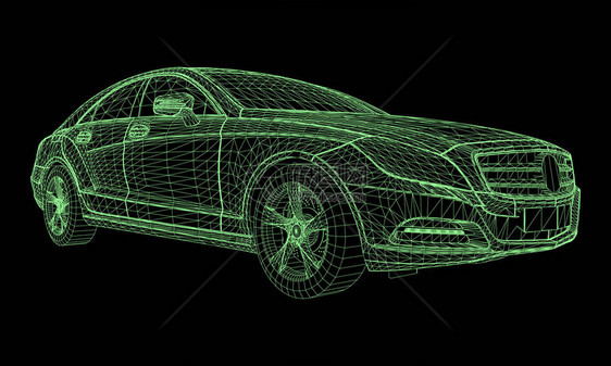 该模型运动高级轿车黑色背景上绿色多边形三角形网格形图片