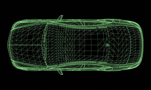 该模型高级轿车黑色背景上绿色多边形三角形网格形图片