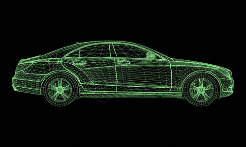 该模型运动高级轿车黑色上绿色多边形三角形网格形图片