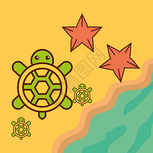 海龟星滩洋生物卡通矢量插画图片