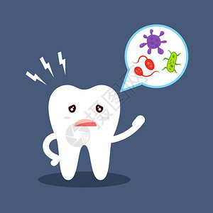 卡通牙齿讲述口腔卫生气泡中的微生物牙齿疾病图片