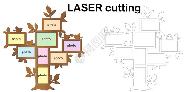 带有用于激光切割的相框的家谱相框拼贴画用于木材和金属的模背景图片