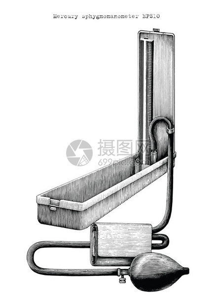 水银测量表血压计手册Sphygmoman仪手绘图片