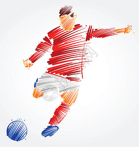 足球运动员踢球由光背景彩图片