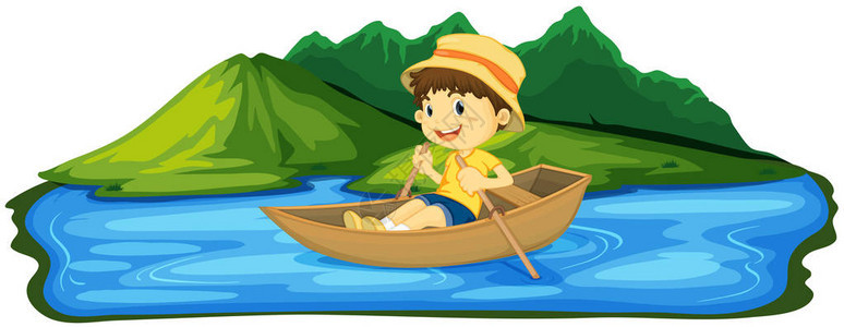 一个男孩划船插图图片
