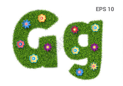 Gg带有草纹理的字母鲜花盛开的摩尔人草坪夏天的象征图片