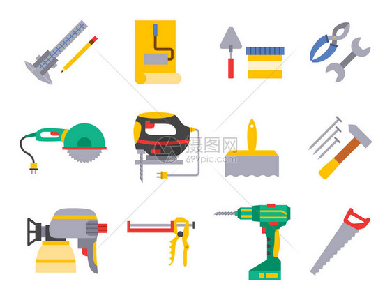 建筑矢量工人设备房屋装修杂工具木工行业插图木匠工业建造工作图片