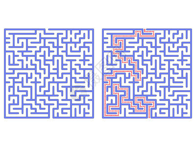正方形的迷宫迷宫与解决方案迷宫符号在白图片
