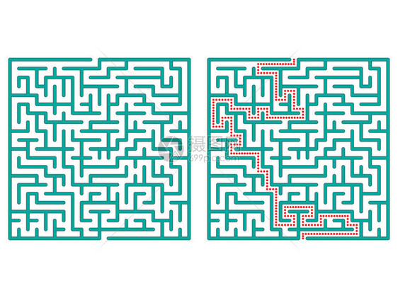 正方形的迷宫迷宫与解决方案迷宫符号在白图片