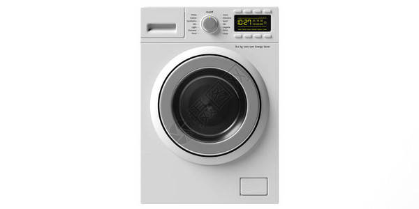 洗衣服洗衣机和烘干机分离在白色背景图片