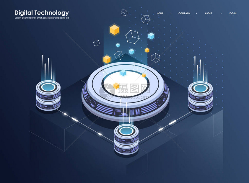 大数据处理等距数据中心矢量信息处理和存储的概念带有抽象几何元图片