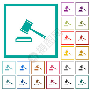 白色背景上带有象限框的拍卖锤平面颜色图标图片