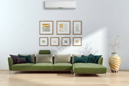 现代室内公寓有空调3D显示插图说明图片