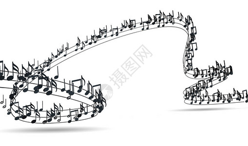 抽象乐谱的音符和音乐符号的3d插图音乐背景设计在白色上隔图片