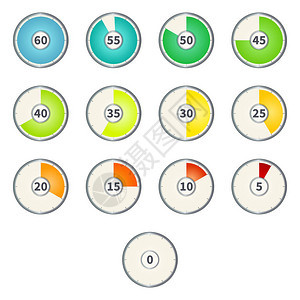 一组带数字的彩色圆形表盘时钟图片