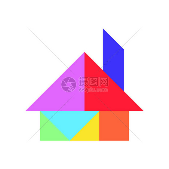 白背景Vector的家形状中的颜色图表拼图V图片