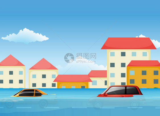 城市中的洪水插图图片