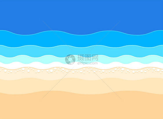 抽象的蓝色大海和滩夏季背景与五颜六色的海浪和沙滩非常适合夏季或假期横幅海图片