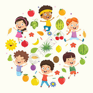 儿童和水果的矢量插图合集图片