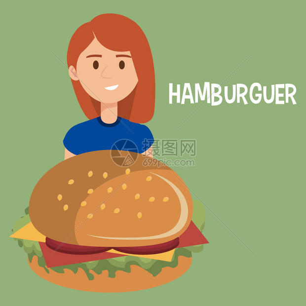 配有汉堡女汉堡字符图片