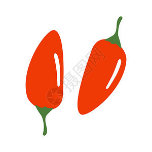 红辣椒被白色隔离平面样式的矢量插图背景图片
