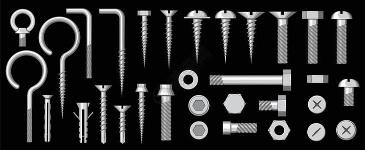 一组螺栓和螺钉的插图图片