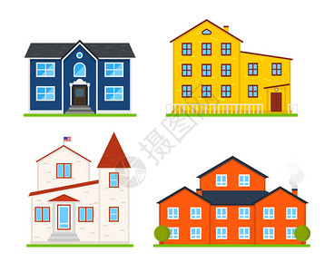 小可爱的房子或公寓美庭联排别墅邻里有舒适的家用于信息图表或应用程序界面的传统现代小屋建筑矢量图片