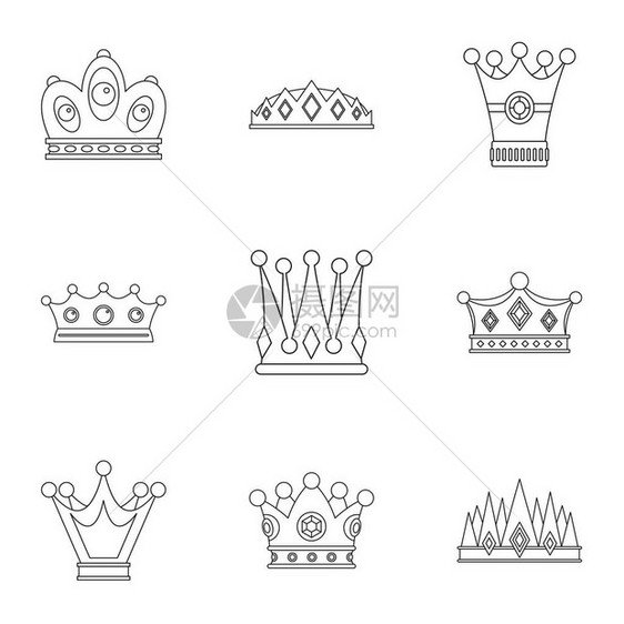 Majestic皇冠图标集9个王冠矢量的大纲集图片