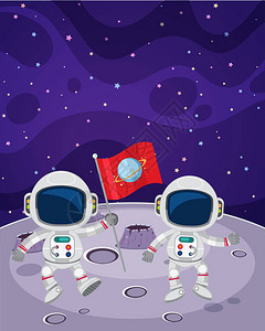 宇航员在月球上行走插画图片