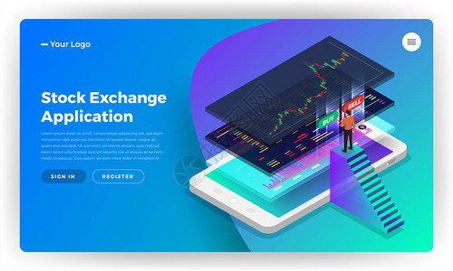 Mockup登陆网页站设计概念股票交易所移动应用软件图片