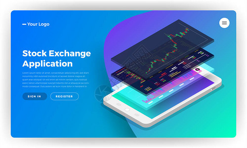 Mockup登陆网页站设计概念股票交易所移动应用软件图片